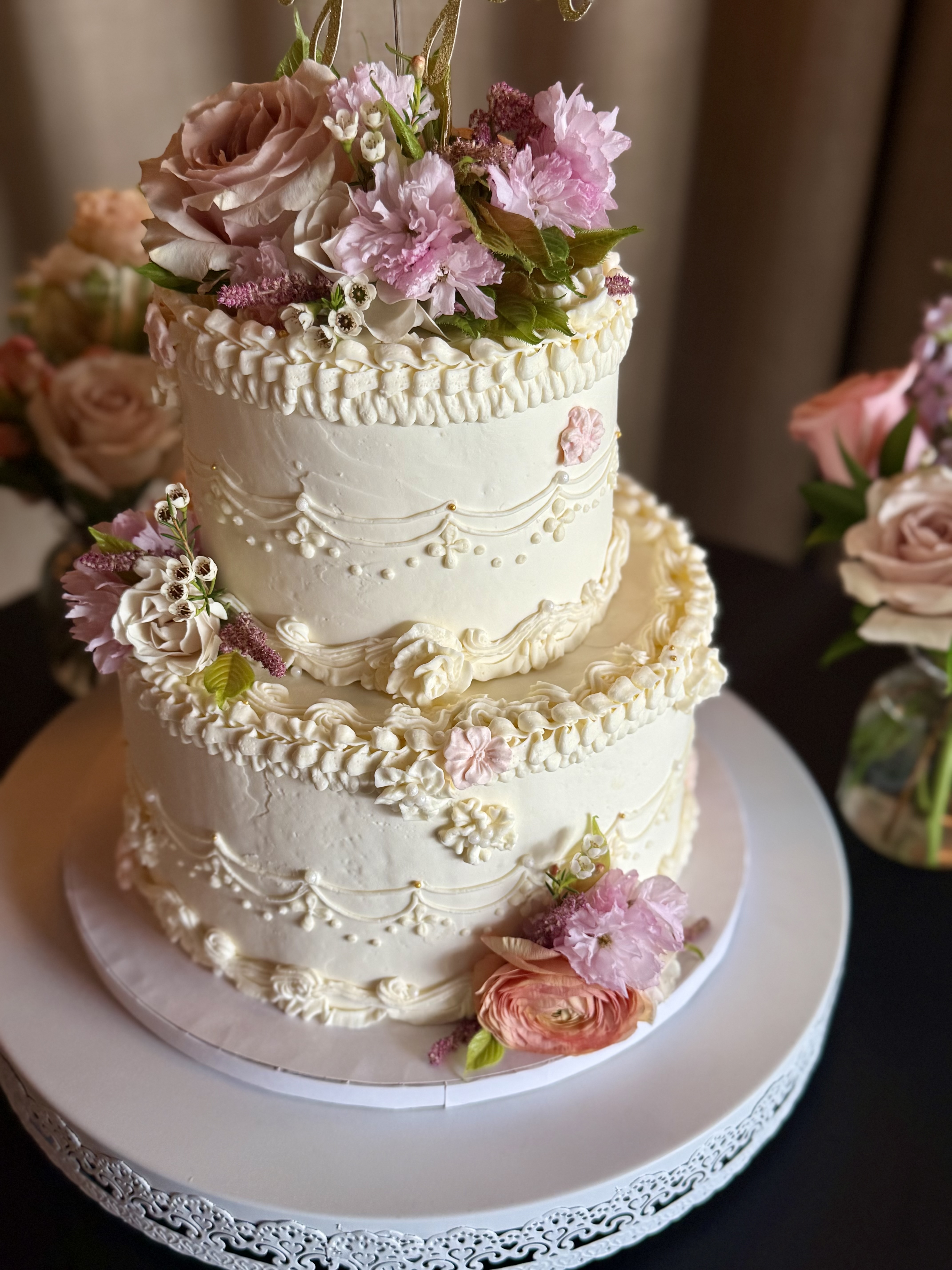 a cake with flowers on top