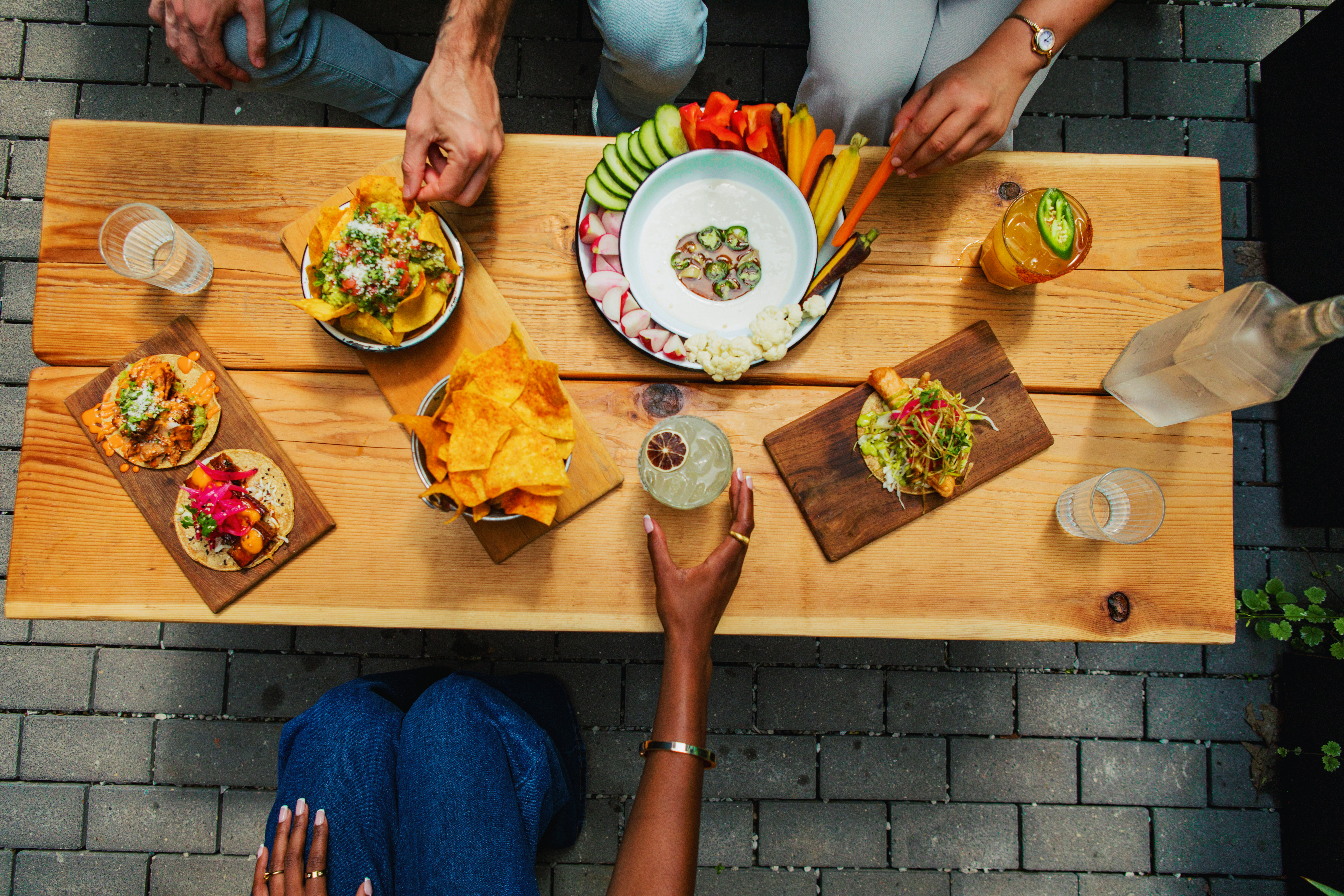 Cocktails, chilaquiles, breakfast tacos, and breakfast food at dos santos