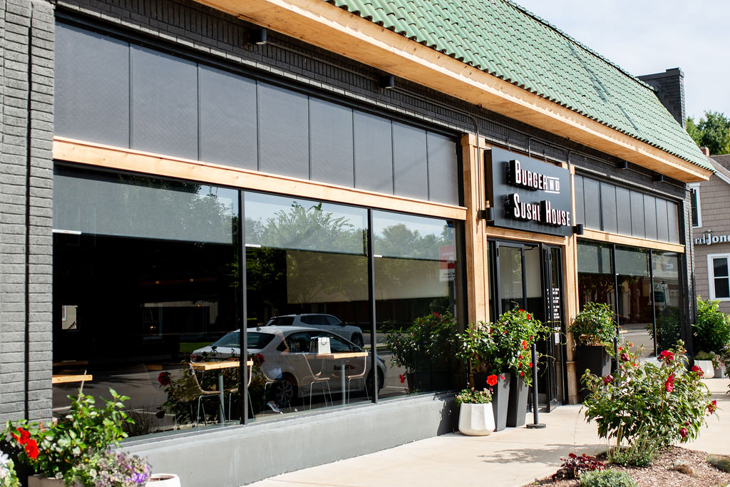 a close up of a street in front of a building