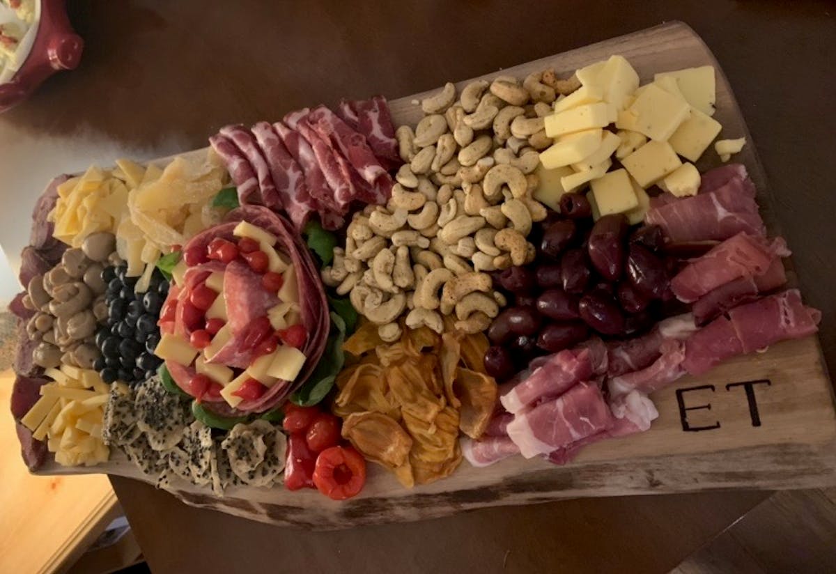 a box filled with different types of food on a table