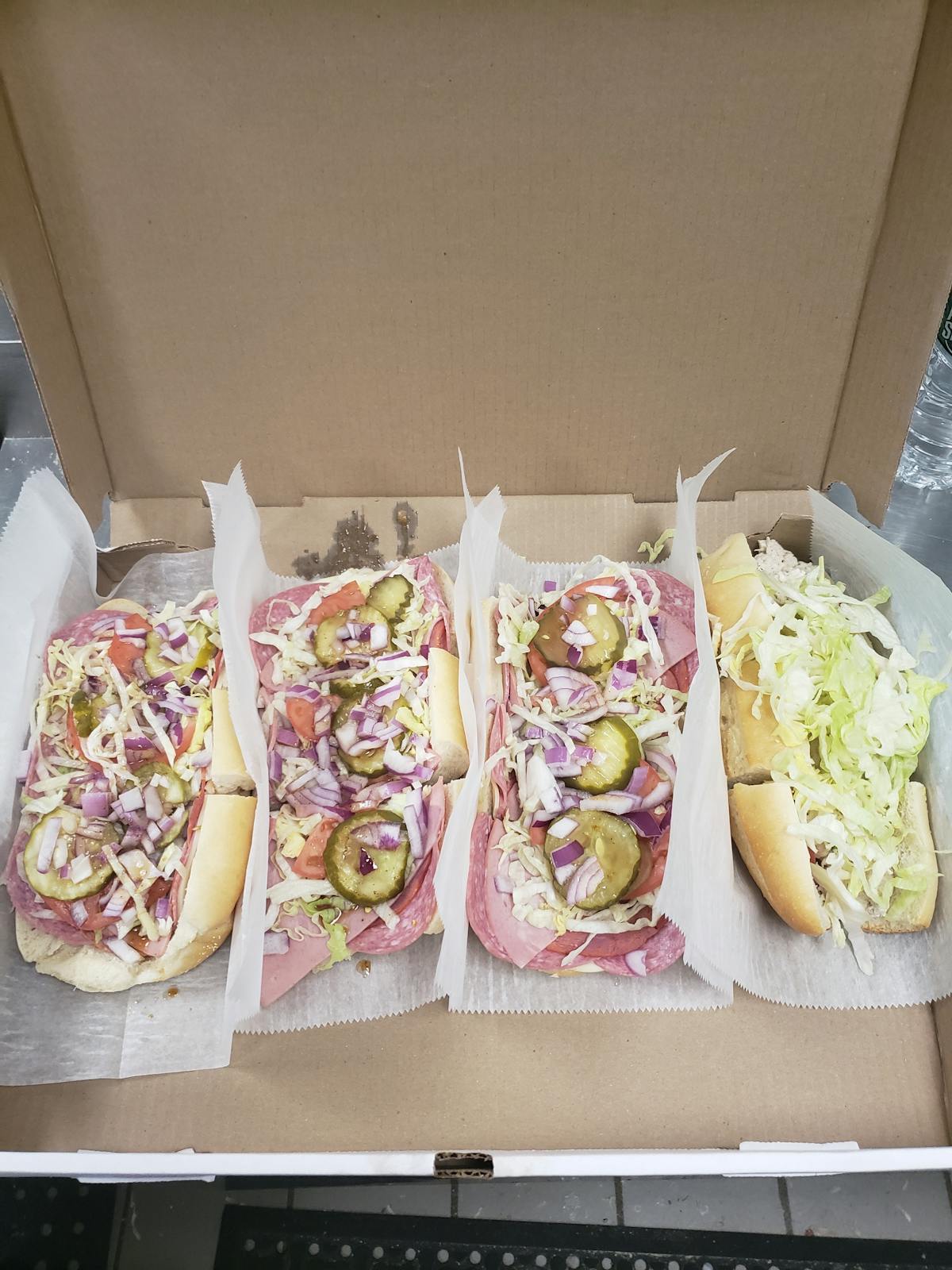 a hot dog in a box