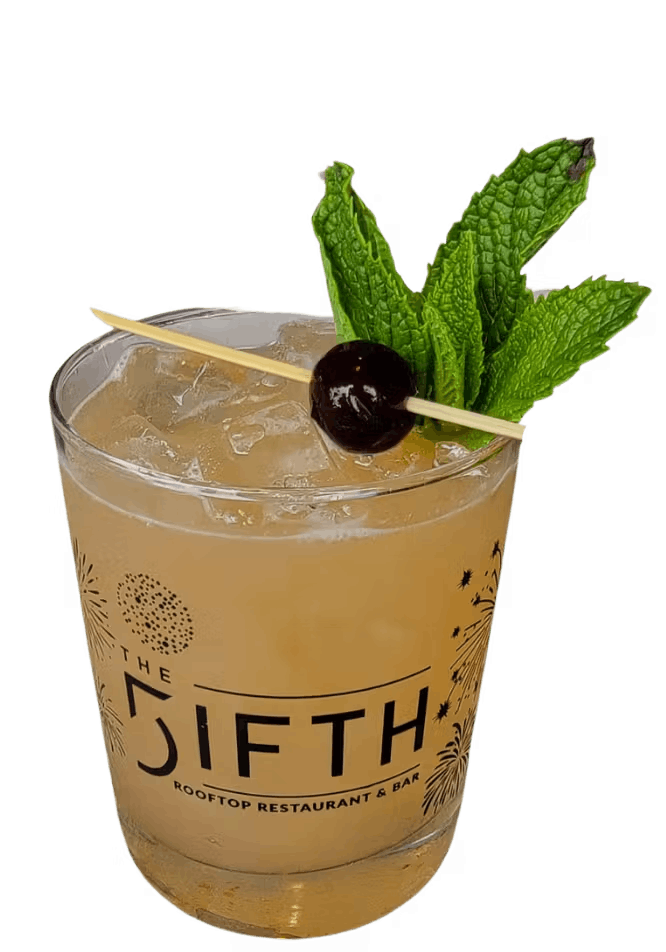 yellow cocktail with a cup saying The FIFTH (5ifth)