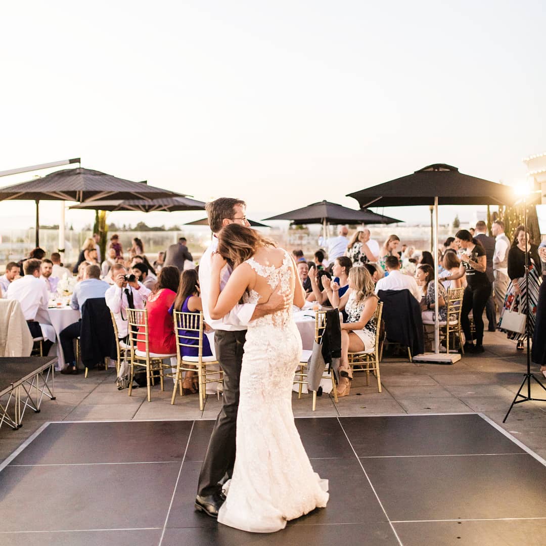 bride and groom dancing
