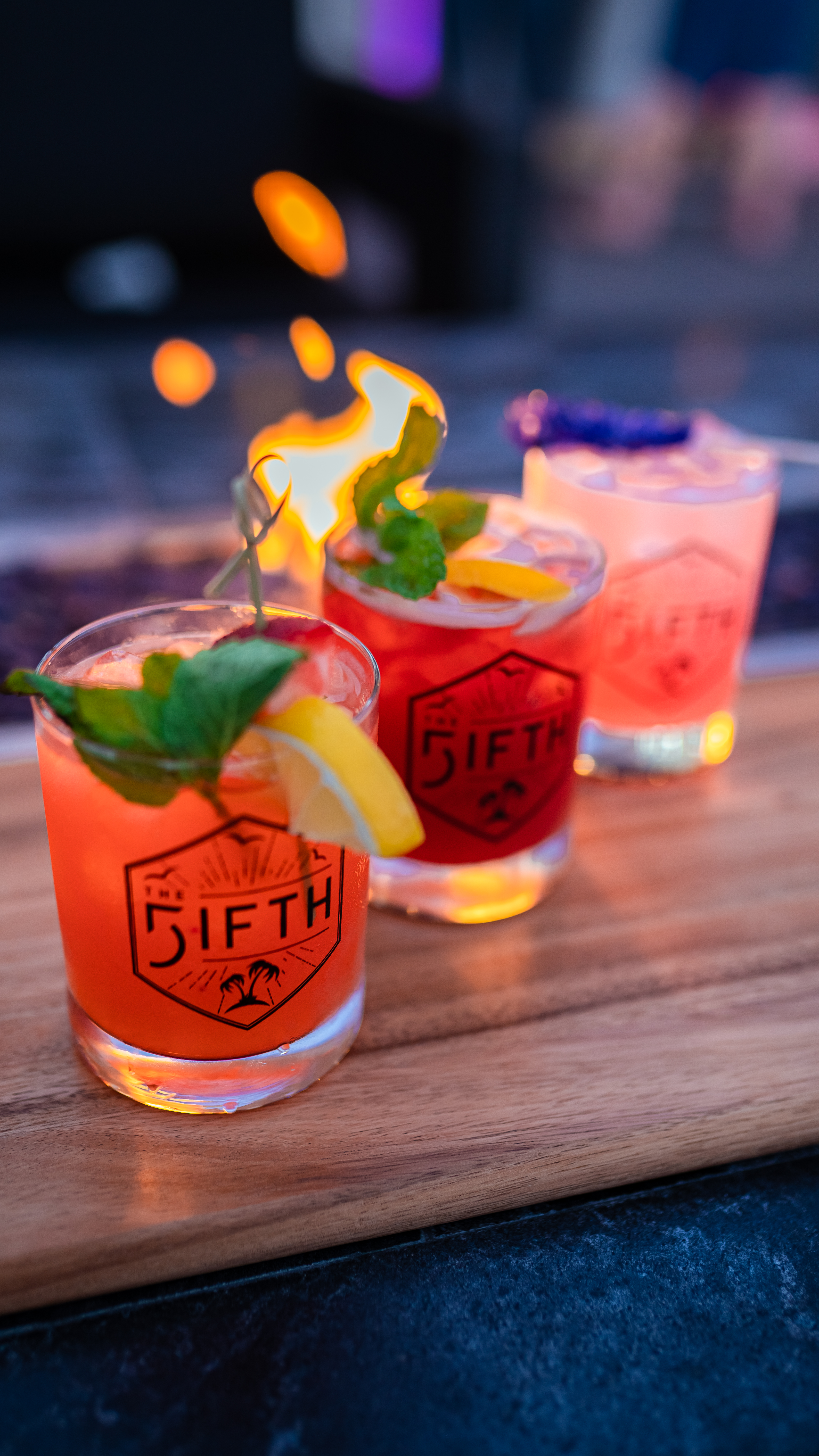 cocktails in front of fire