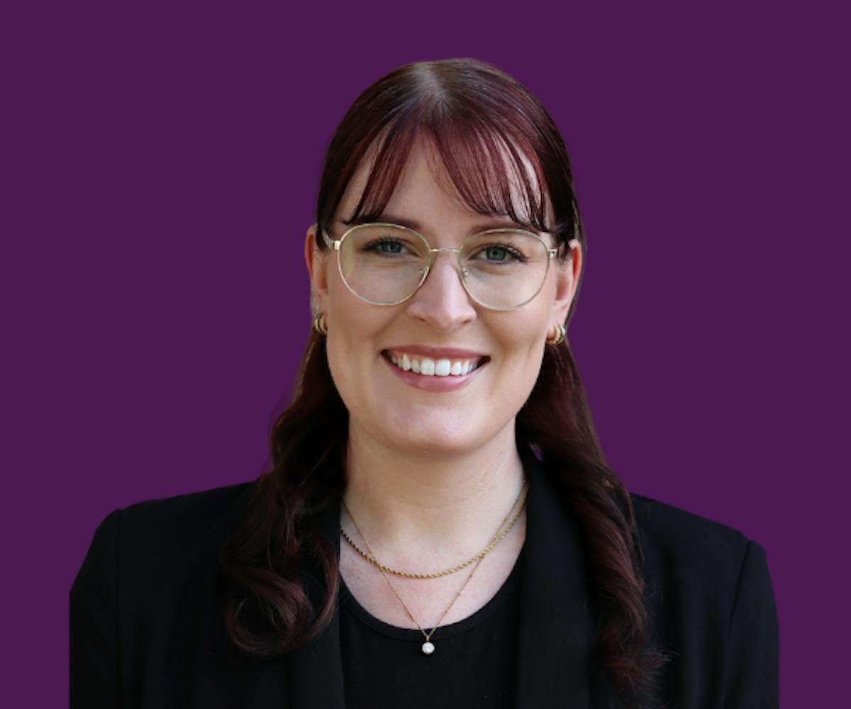 Samantha Garr: portrait with purple background