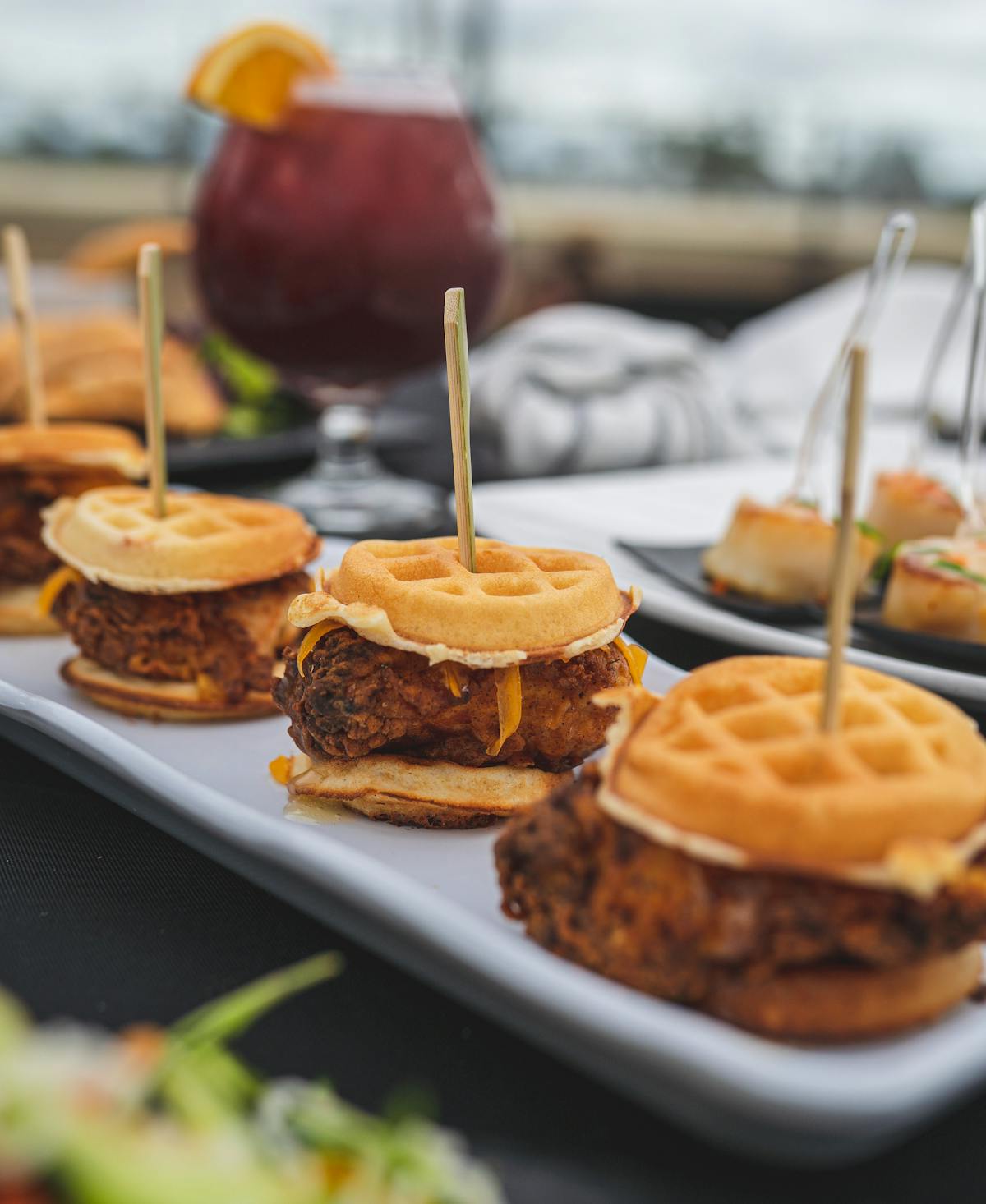 chicken waffle sliders on table