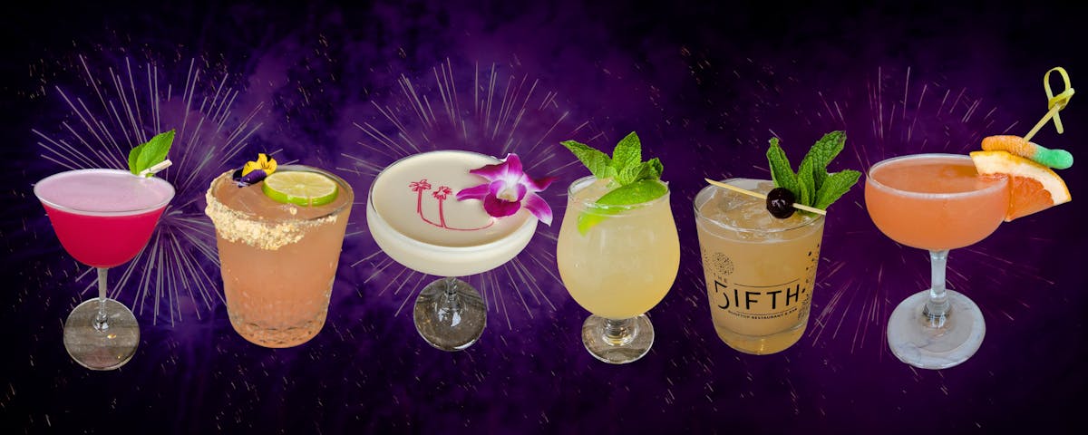 firework image with 6 cocktails displayed