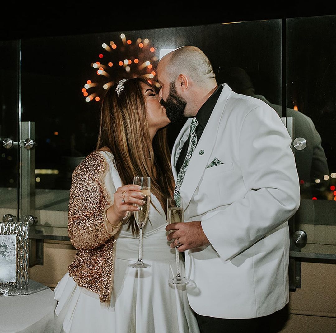 bride and groom kissing