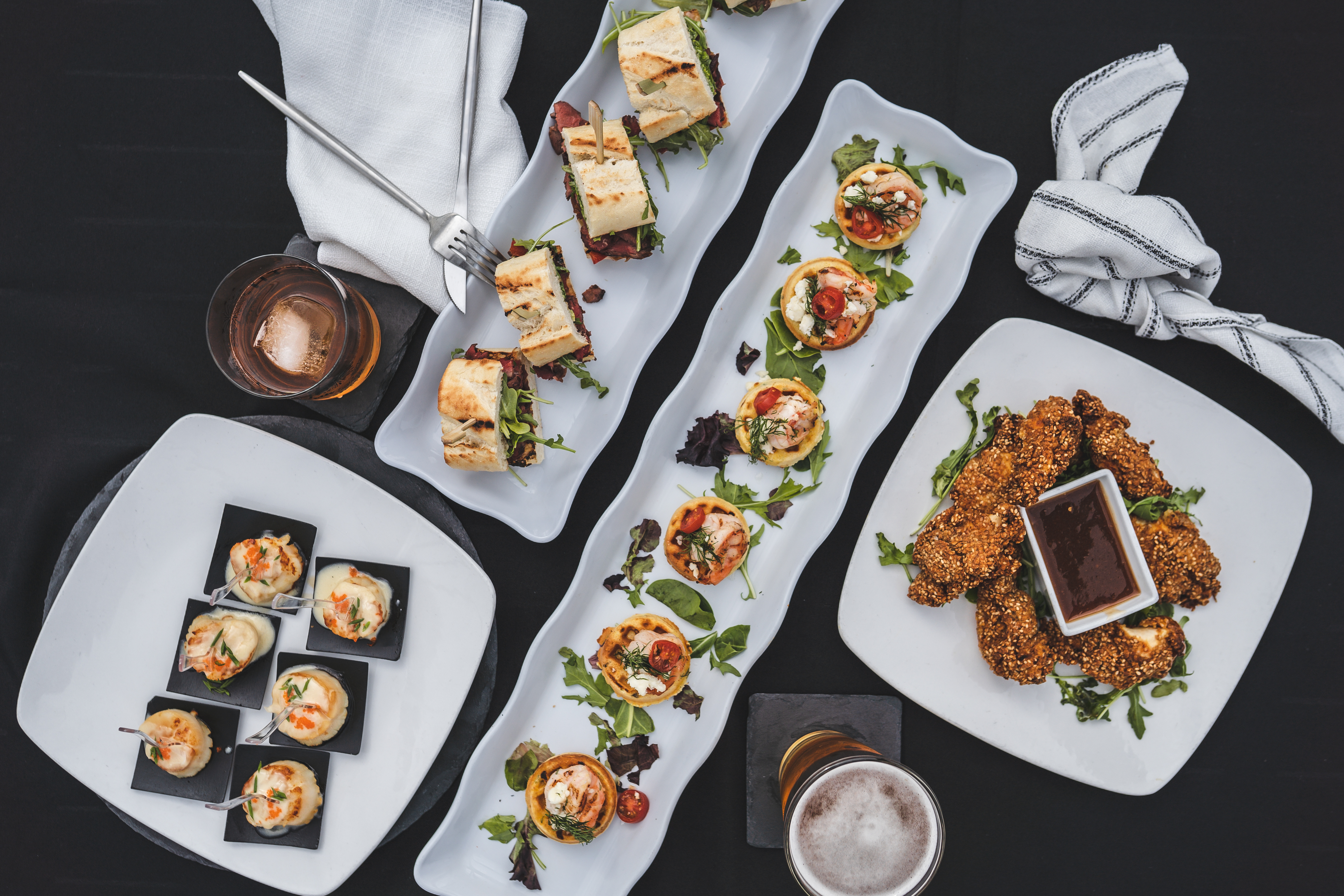 appetizers and drinks on table