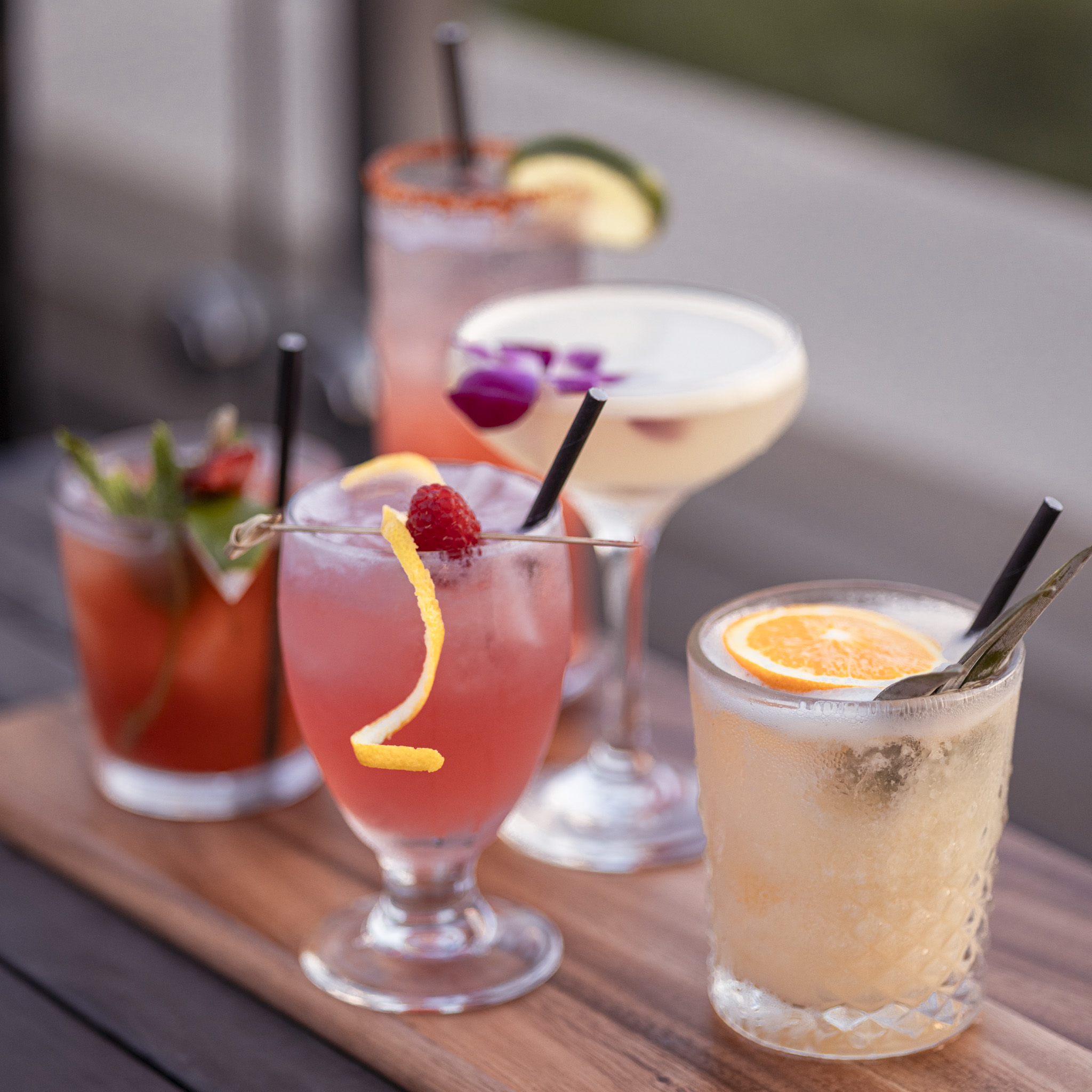 cocktails on a board