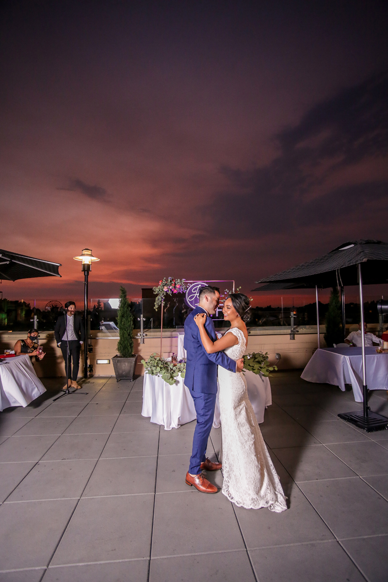 bride and groom dancing