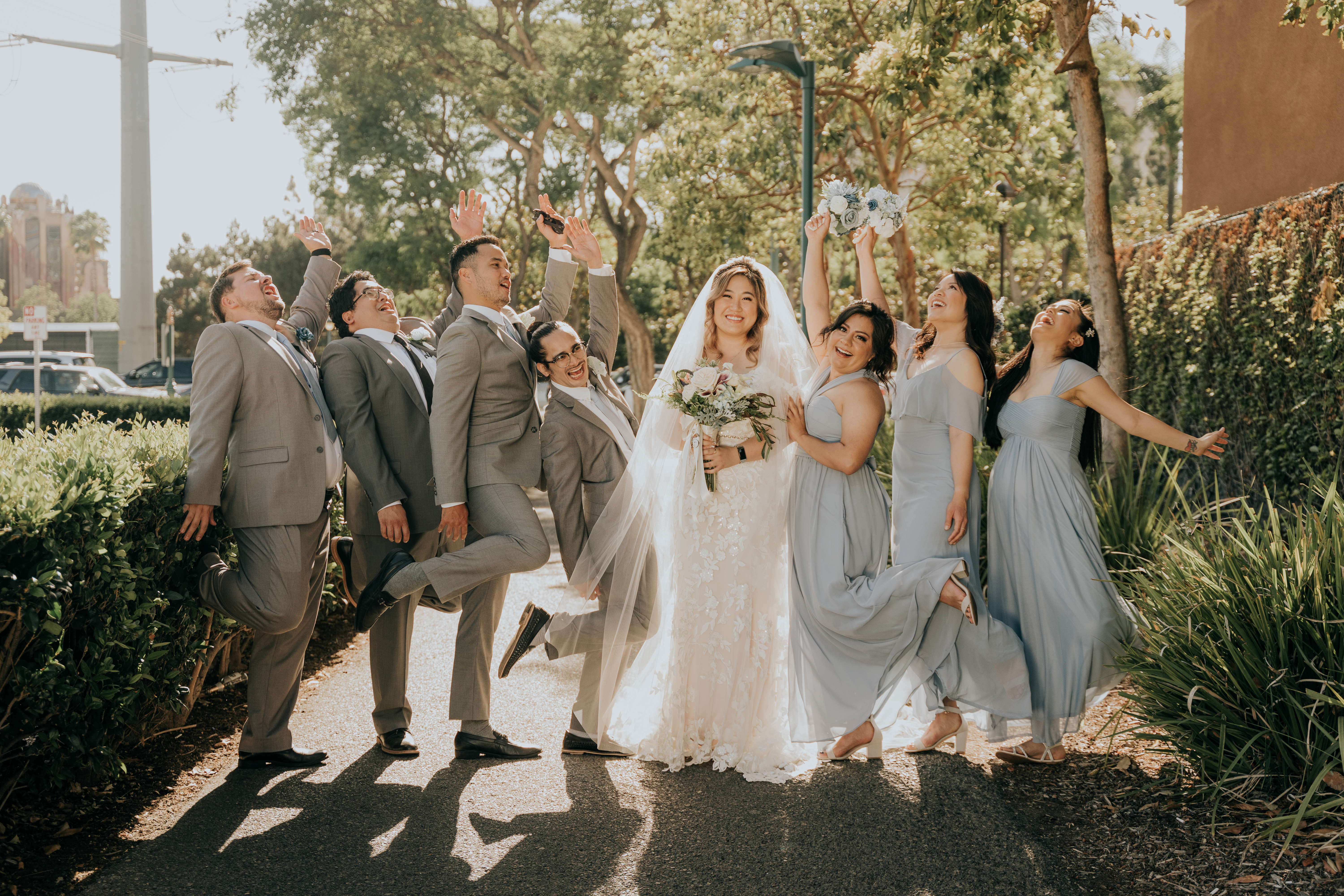 a group of people jumping