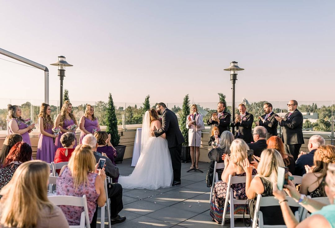 bride and groom kissing