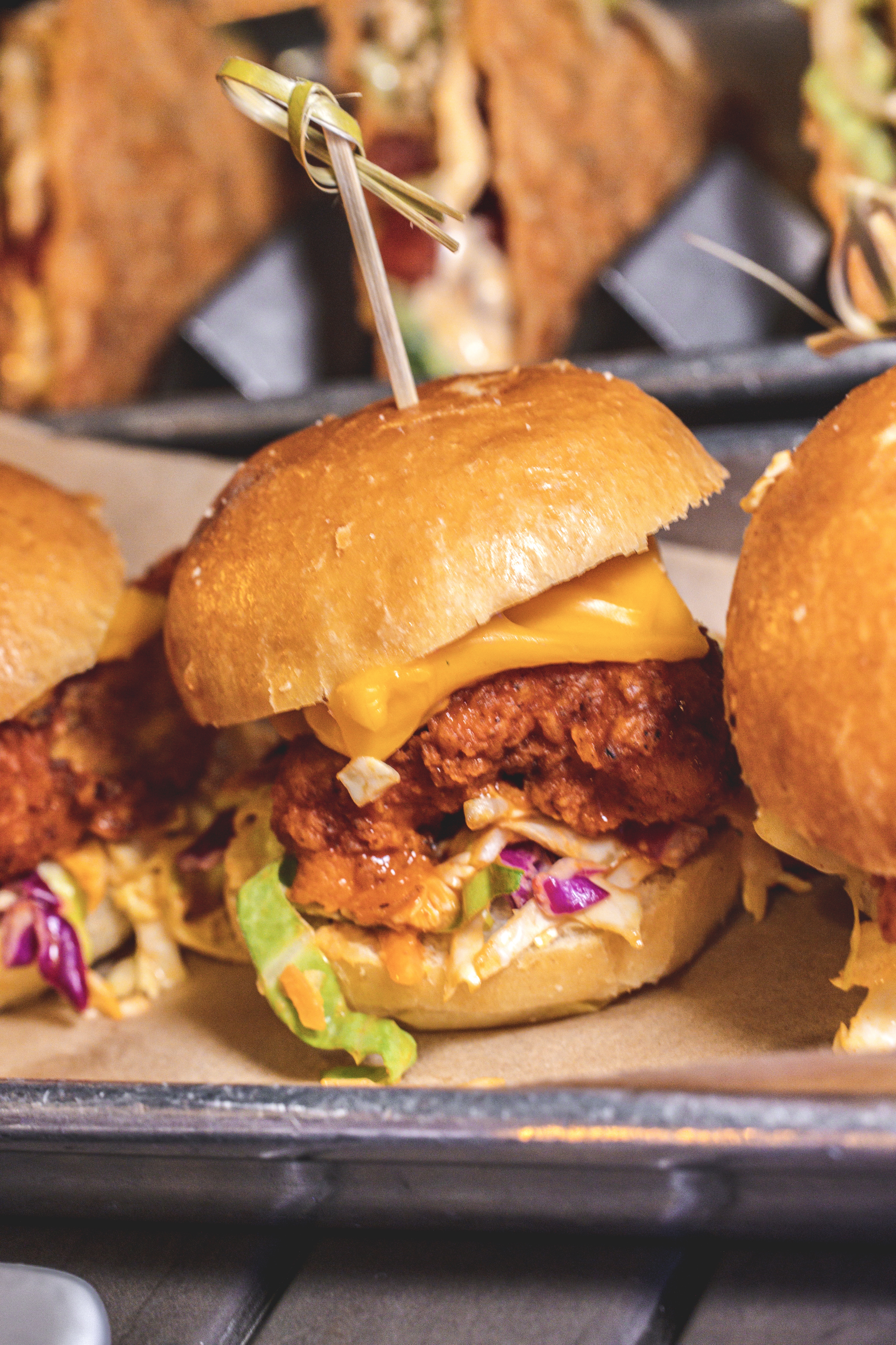 close up of buffalo sliders