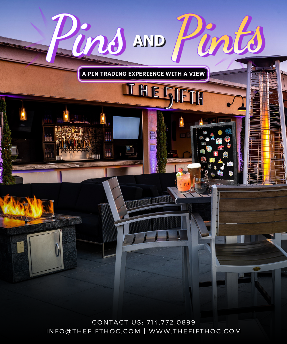 Pins and Pints, a pin trading experience with a view, at The FIFTH Rooftop Restaurant and Bar