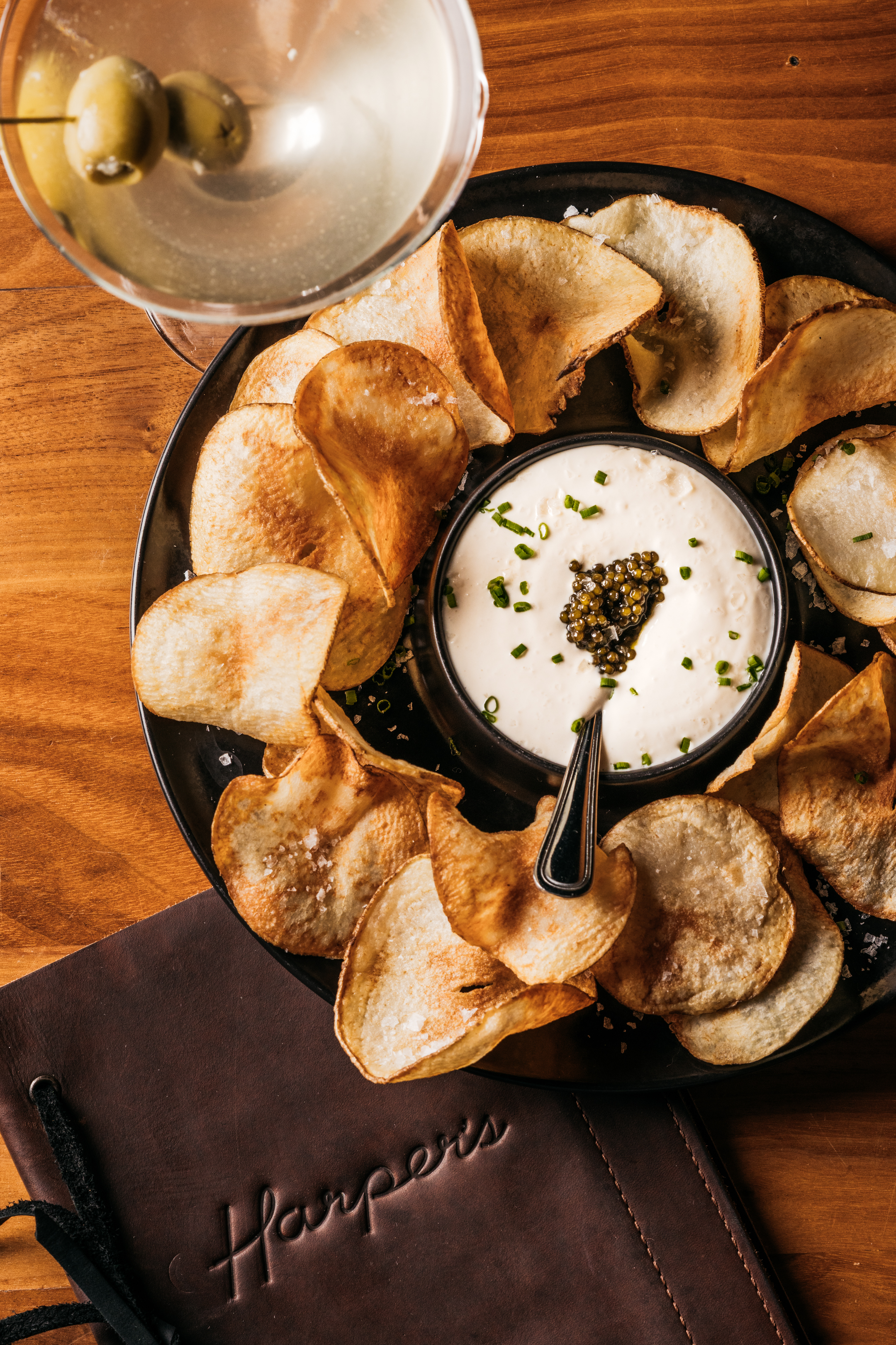 Harper's Bartop Happy Hour Caviar and Chips