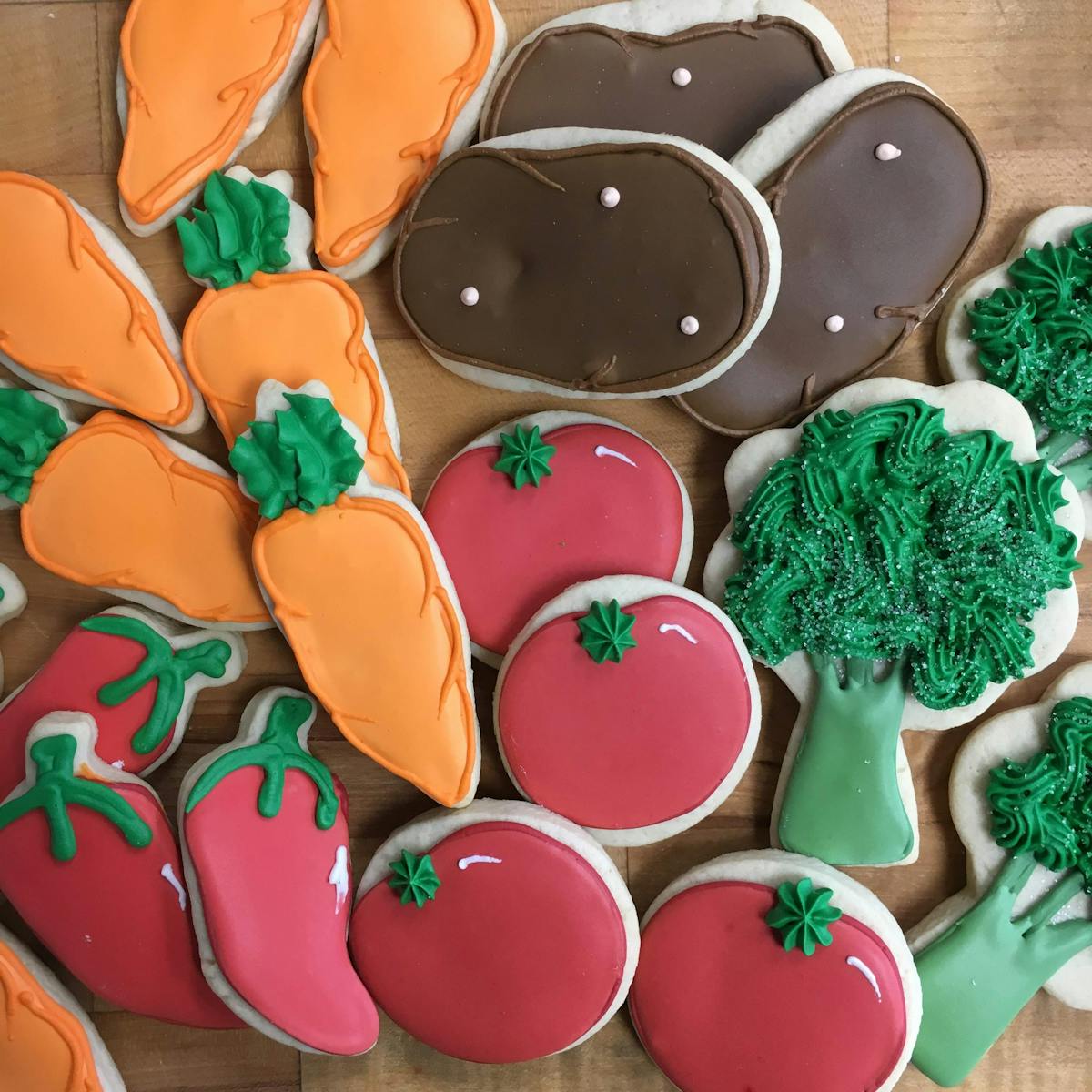 multiple veggies shaped cookies