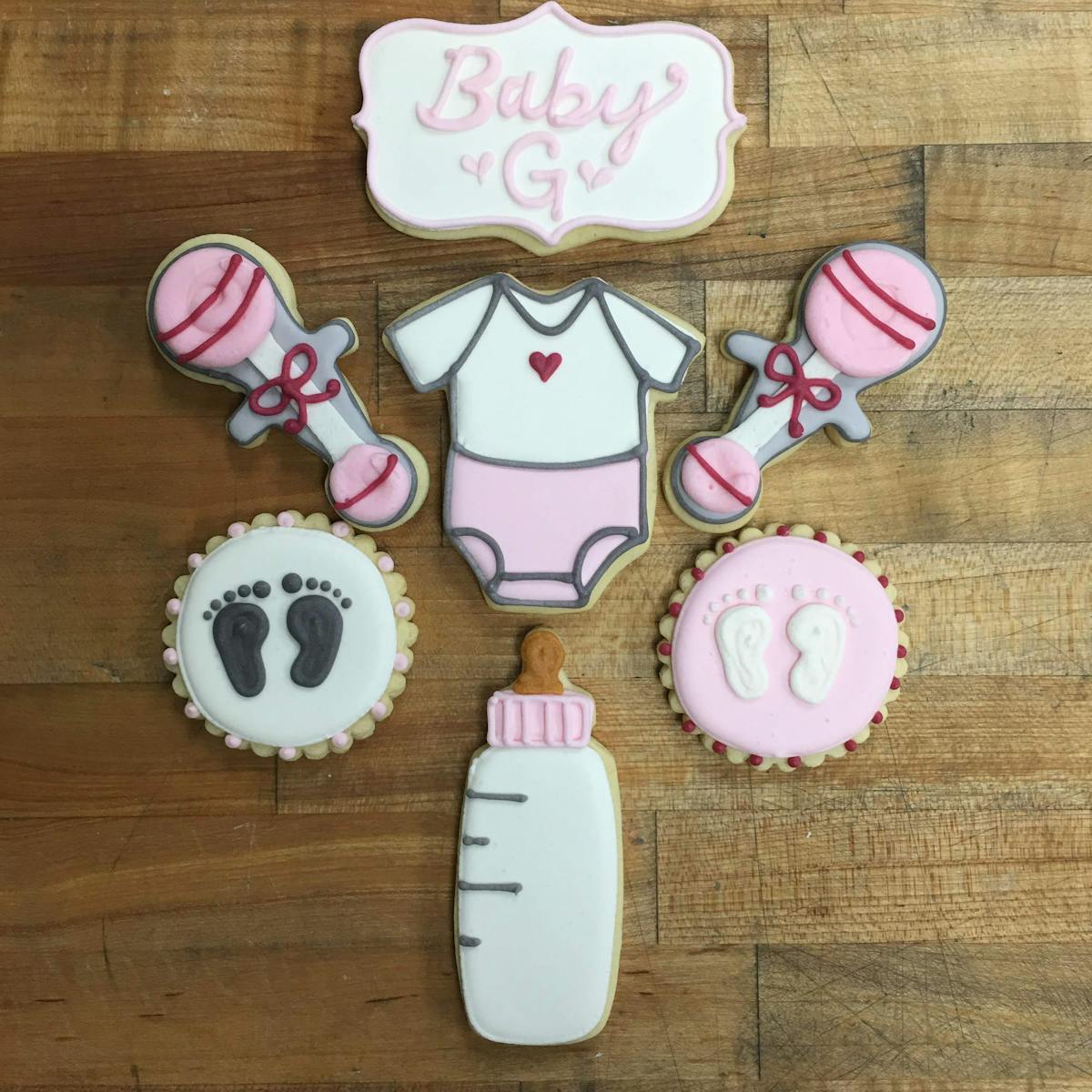 baby shower themed cookie grouping for a girl