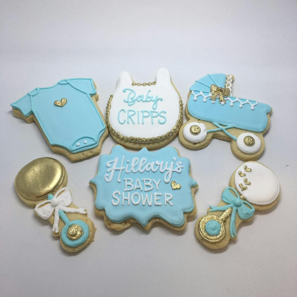 elegant gold accented baby shower cookies