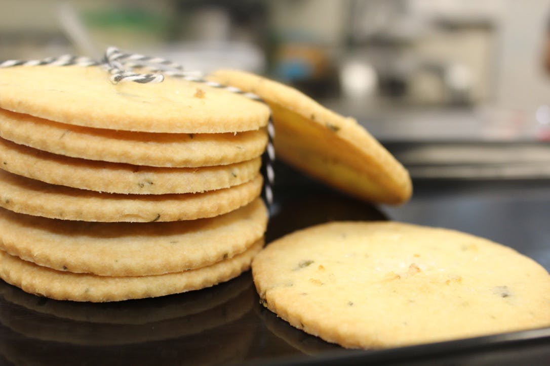 a closeup of multiple stacked cookies