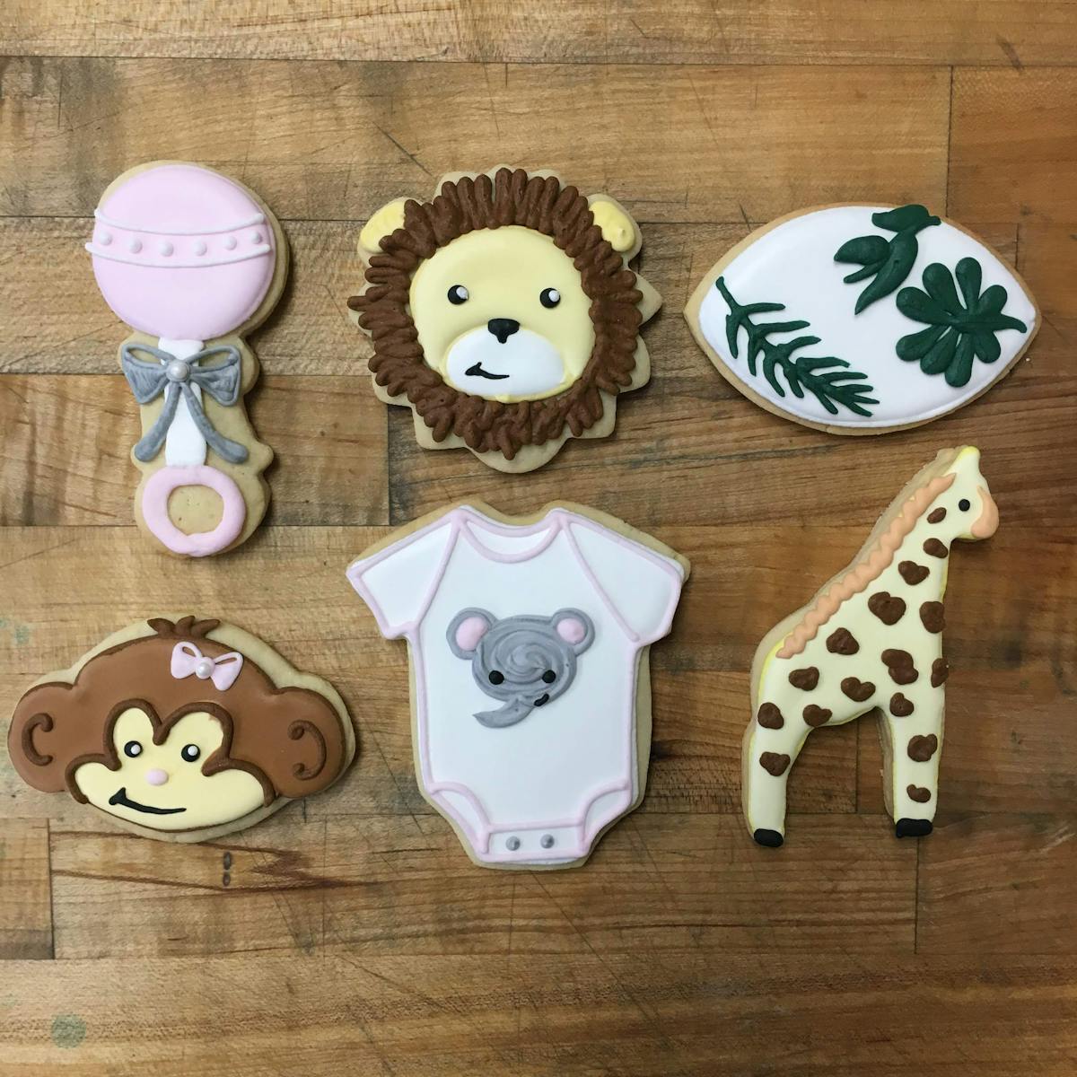 safari animal themed baby shower cookies