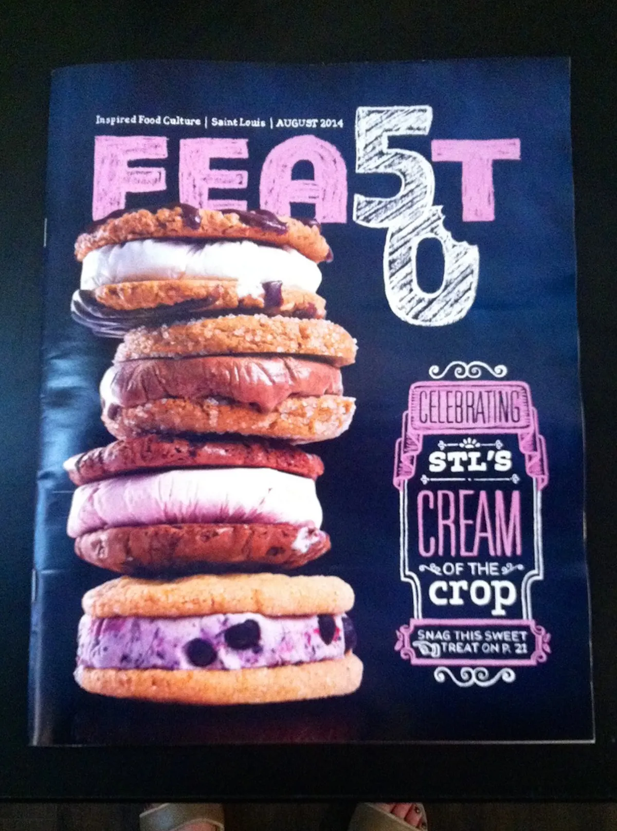 a magazine cover with a stack of ice cream sandwiches