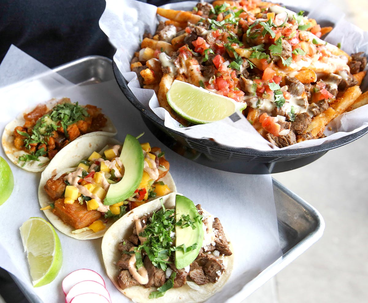 a bunch of different types of food on a plate