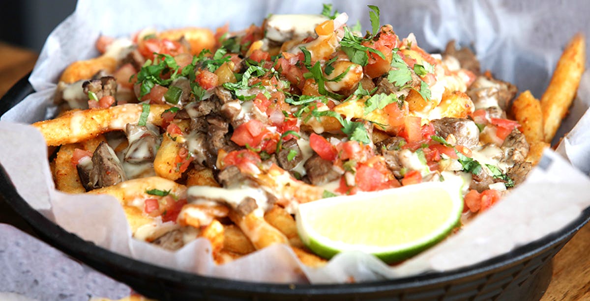 a dish is filled with food