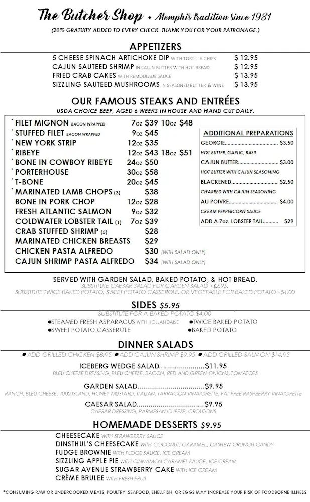 Menus | The Butcher Shop
