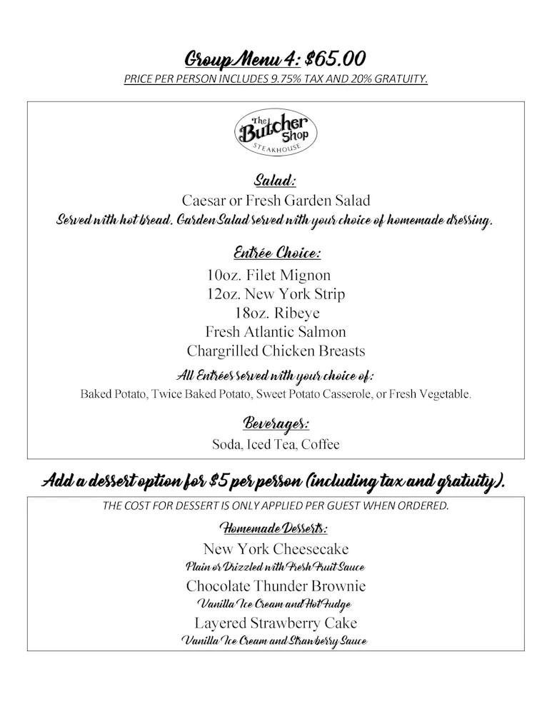 Menus | The Butcher Shop