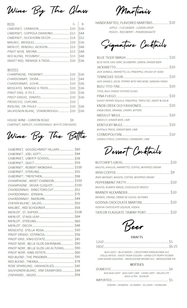 Menus | The Butcher Shop