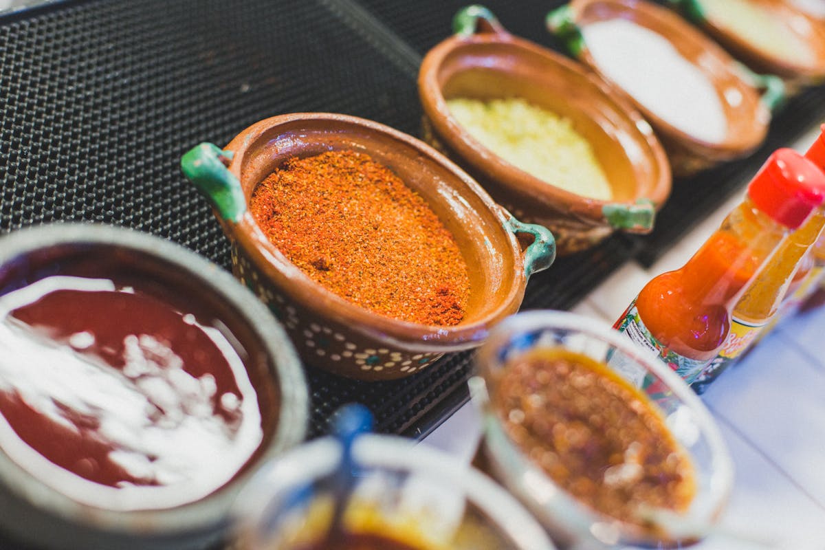 several bowls of spices