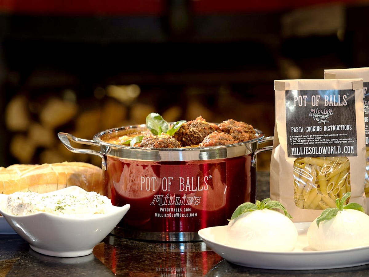 a tray of meatballs on a table