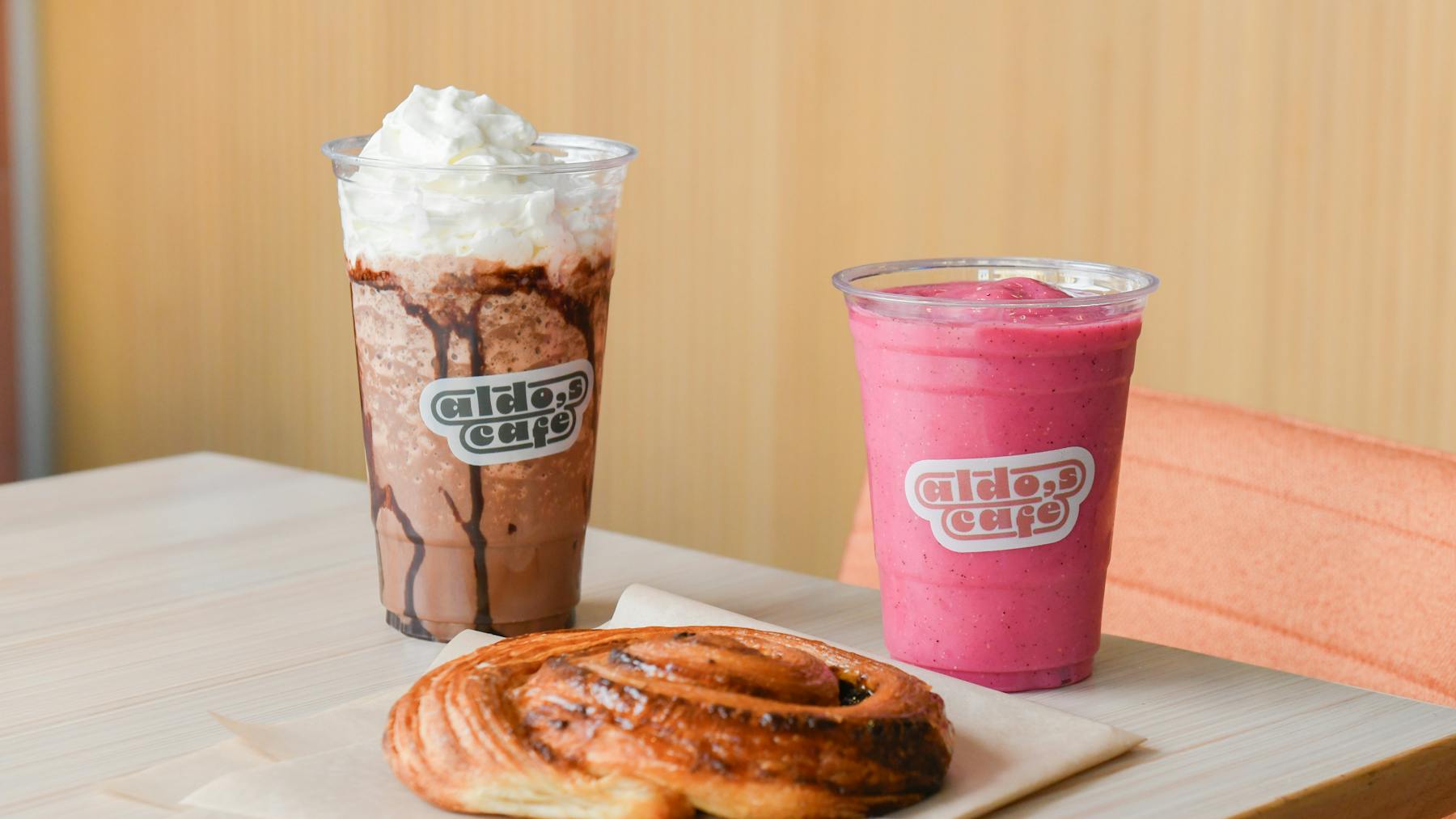a frappe and smoothies with a pastry at Aldo's Cafe
