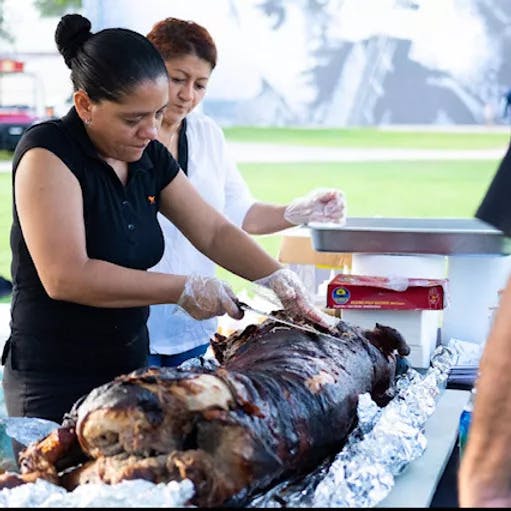 a woman petting a dog
