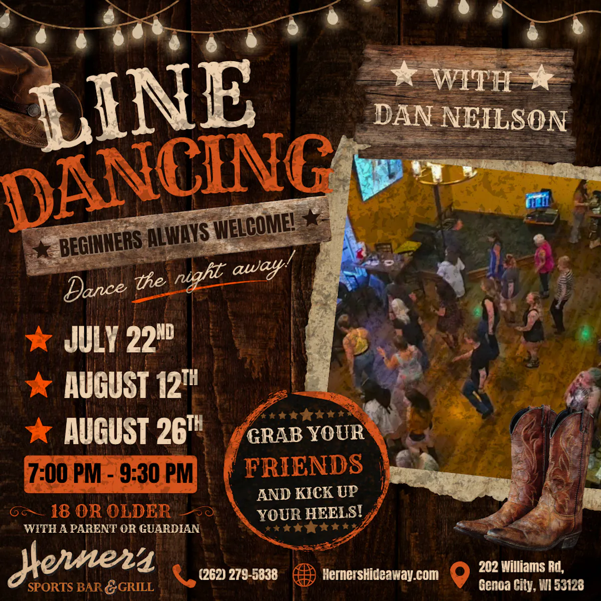 a poster for a line dancing event