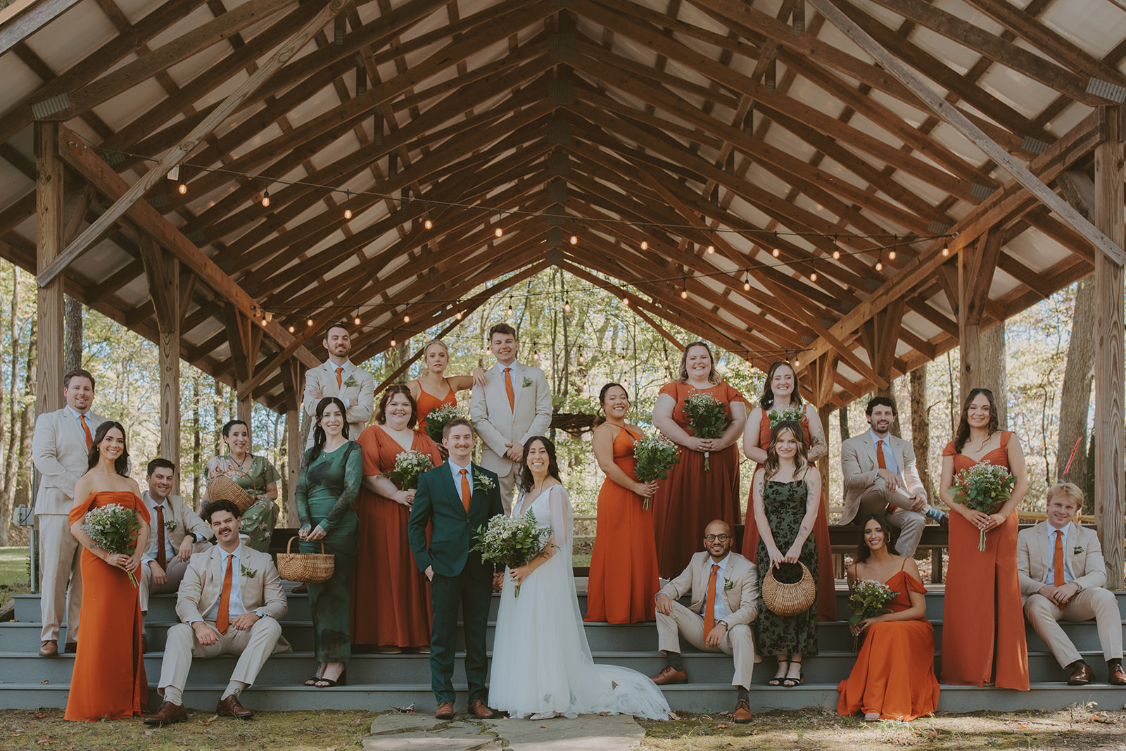 a group of people standing in front of a building