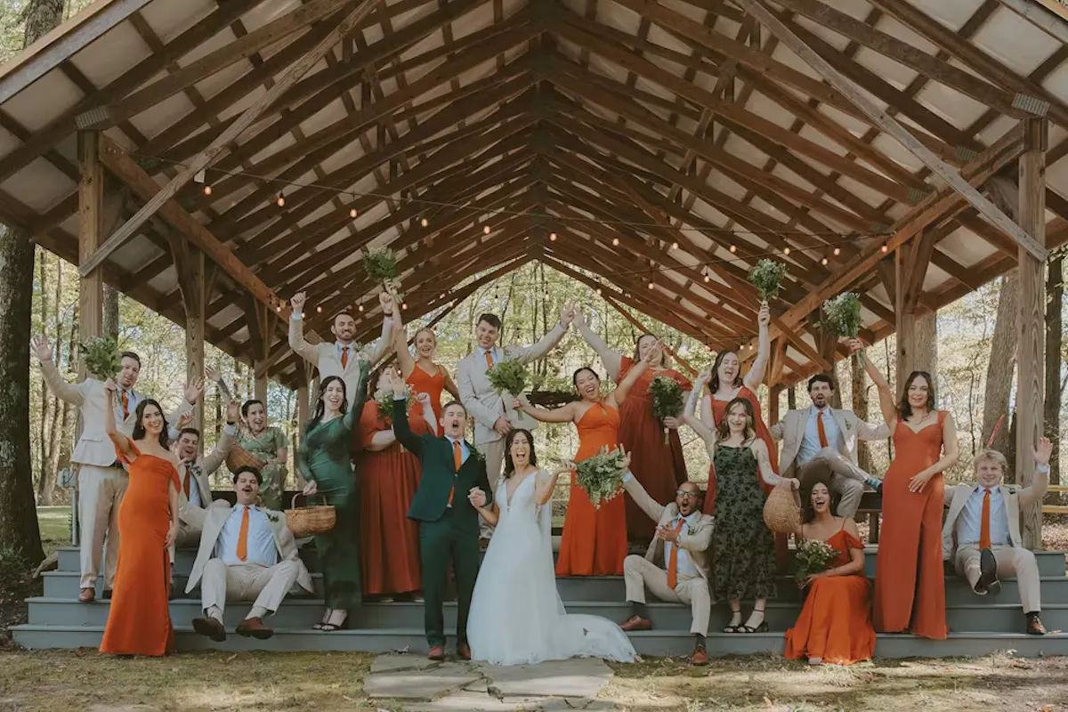 a group of people standing in front of a building