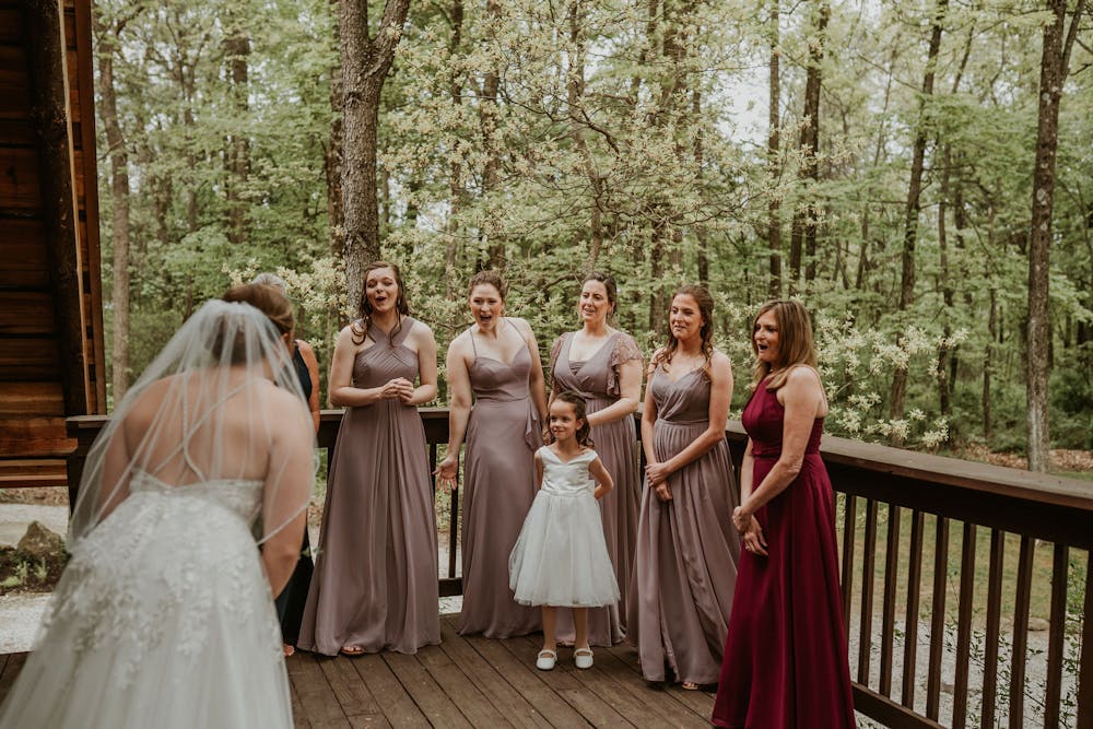 a group of people in a forest