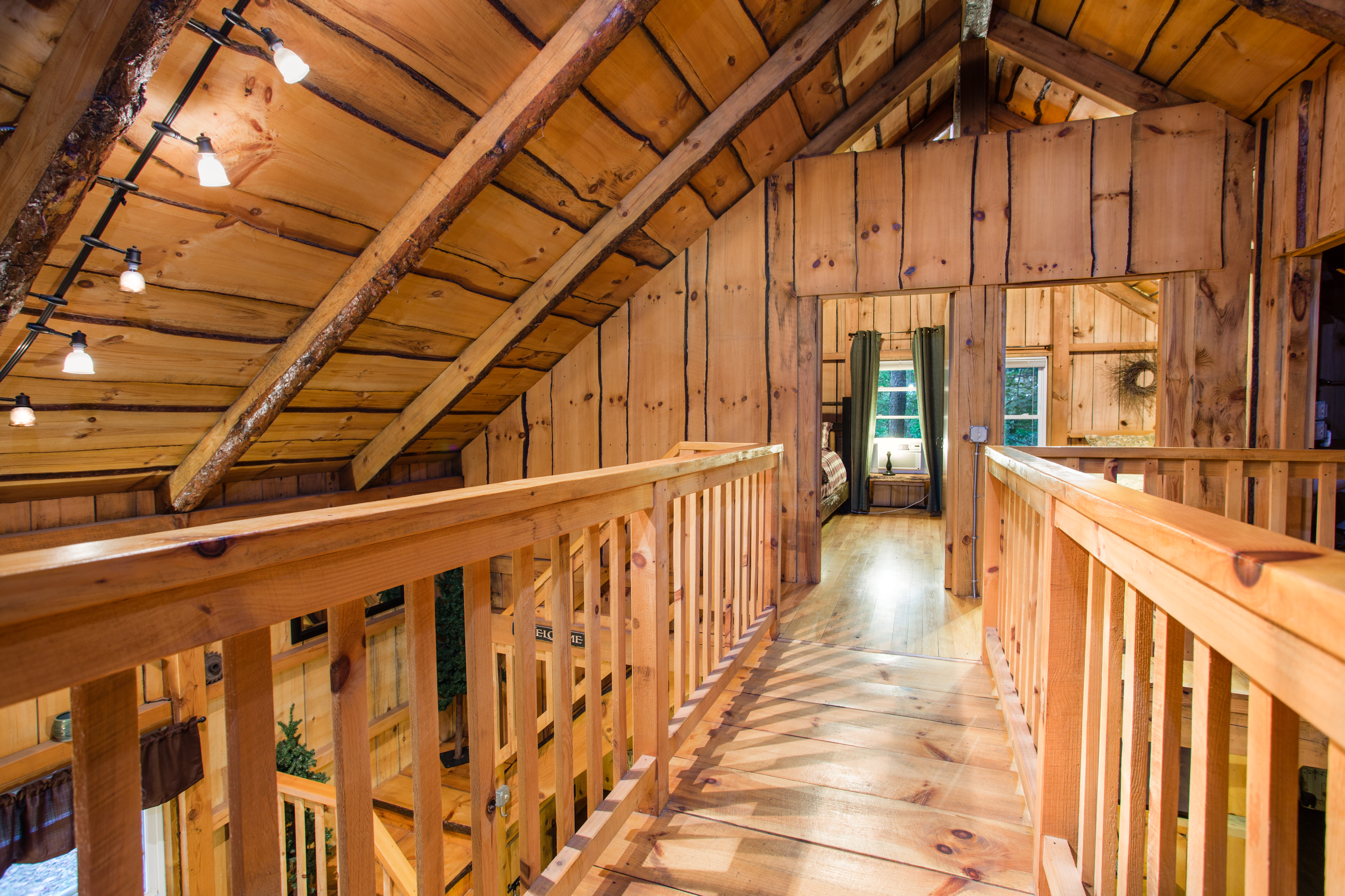 a room with a wooden fence