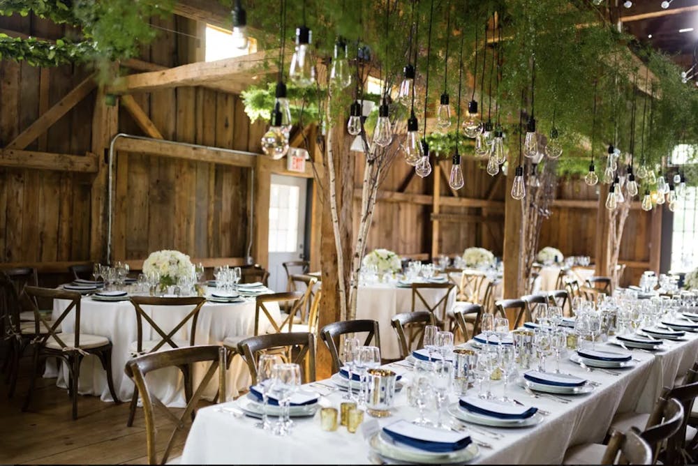 a dining table filled with wine glasses