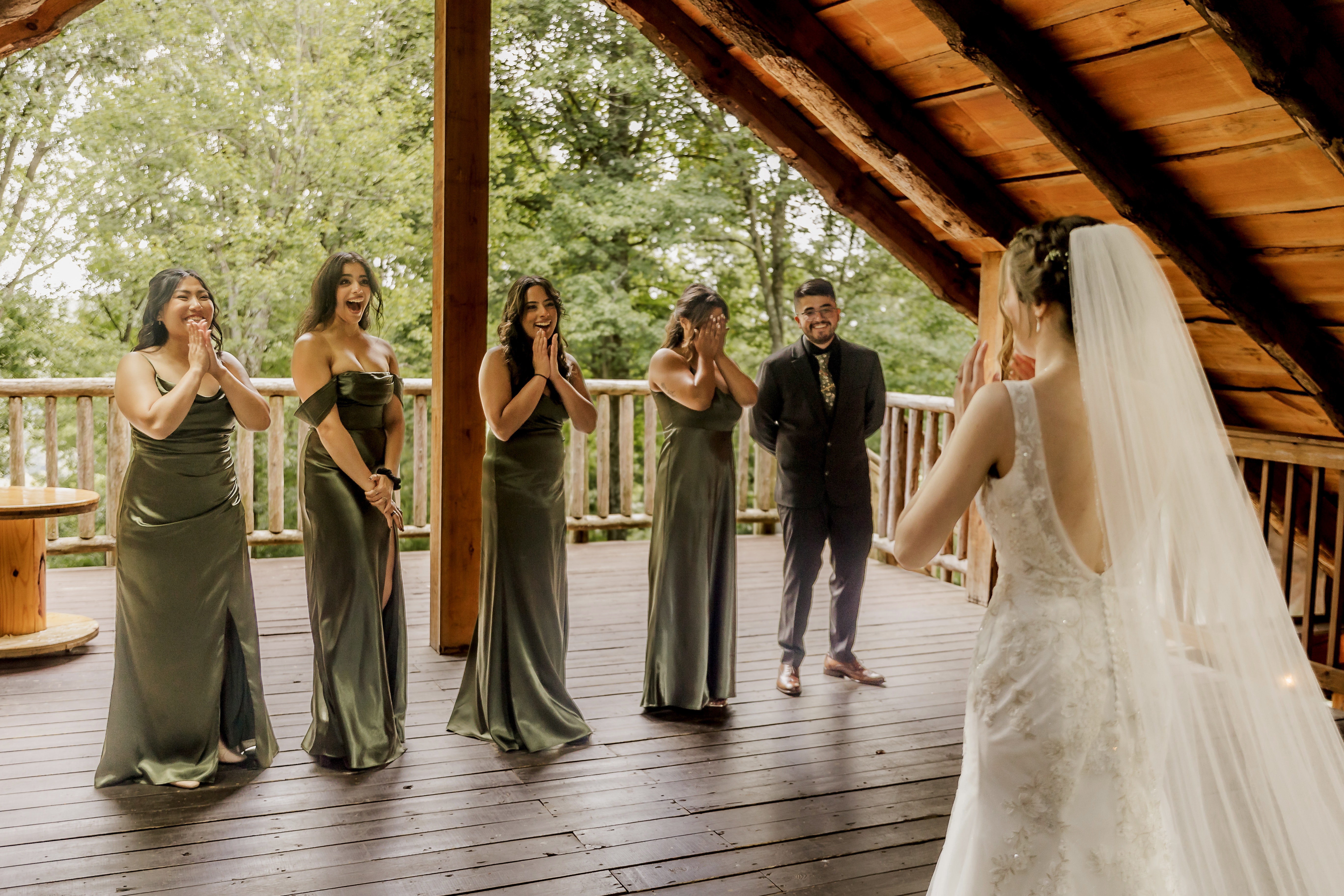 a group of people standing in front of a building