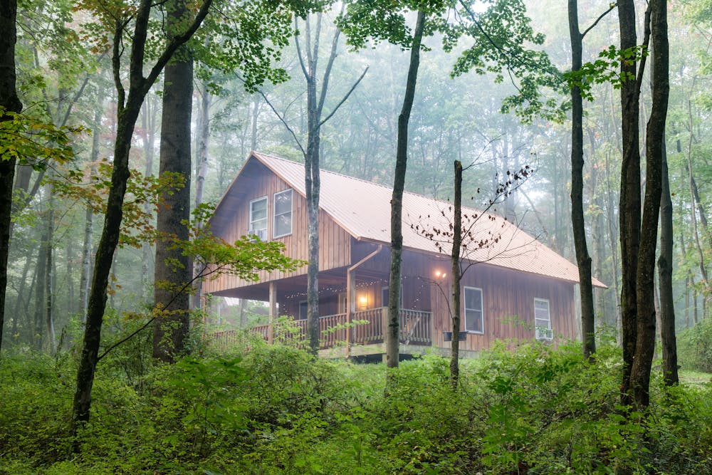 a house with trees in the background