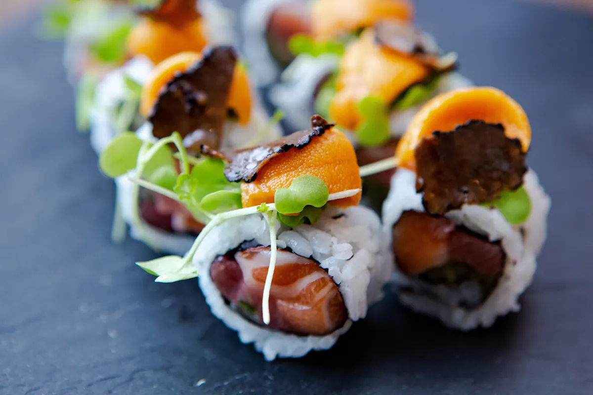 a close up of sushi