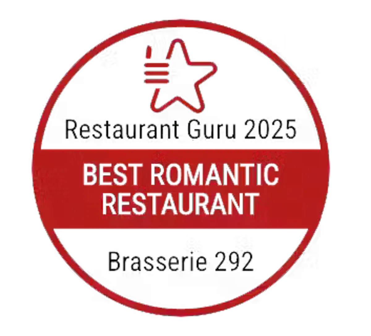 a red and black circle with a star and text