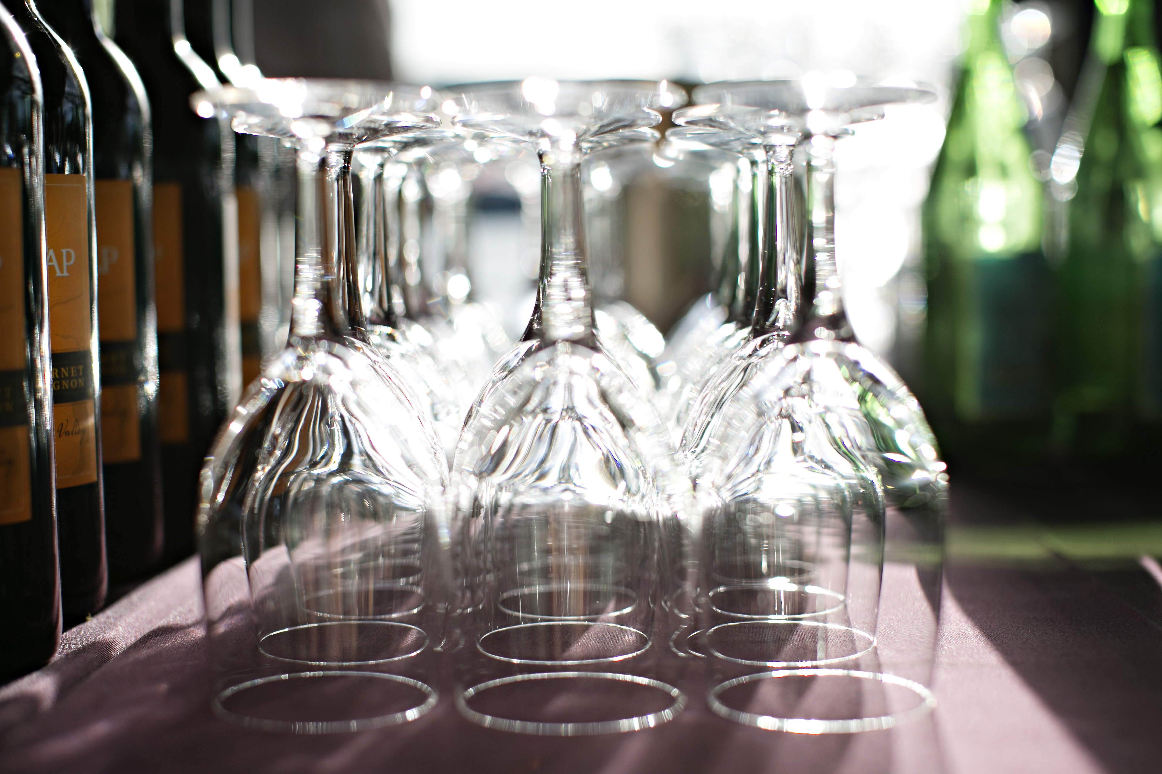 a table with wine glasses