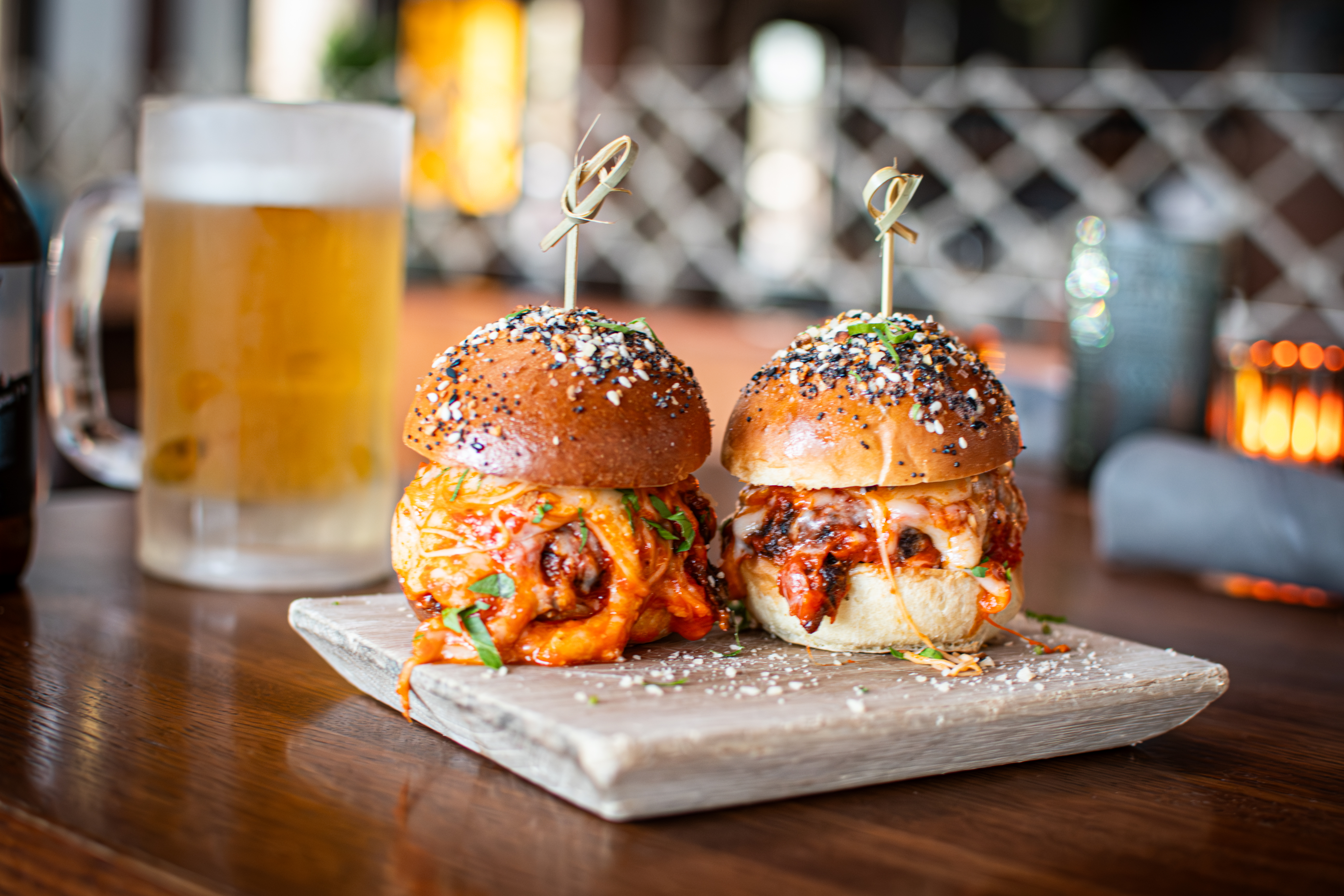 a sandwich sitting on top of a wooden table