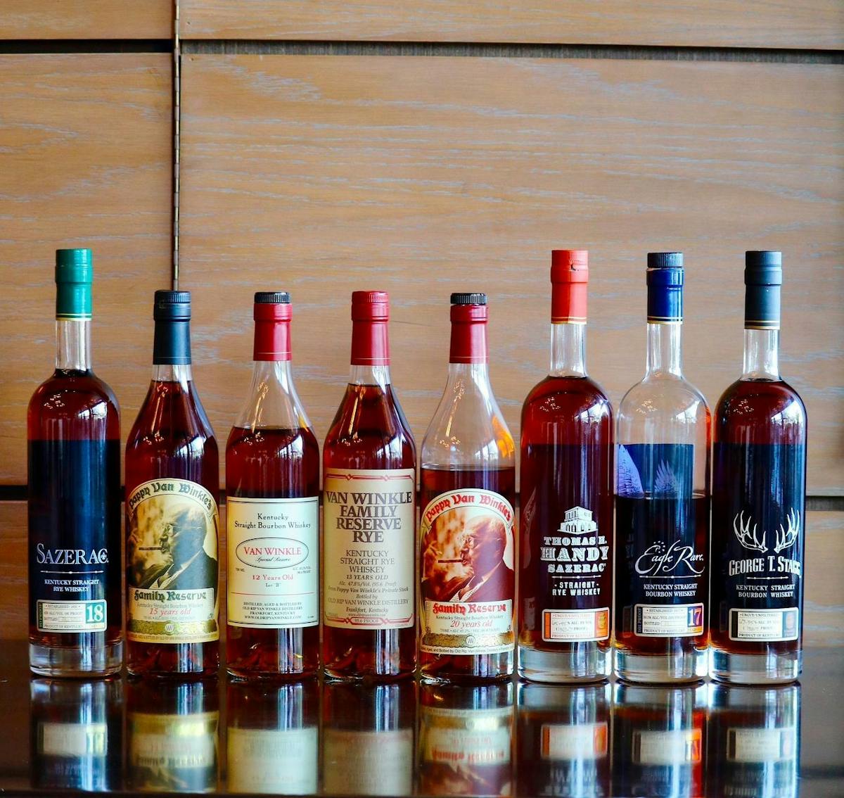 Bourbon Bottles Lined Up
