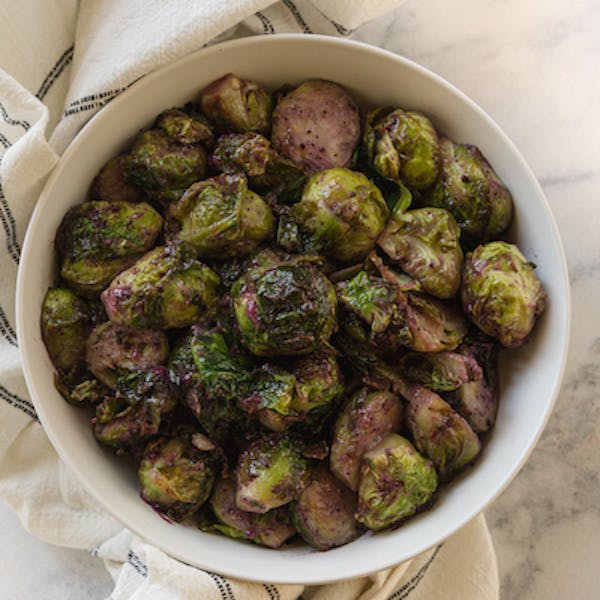Flash Fried Brussel Sprouts with Blueberry Dressing Chez Zee