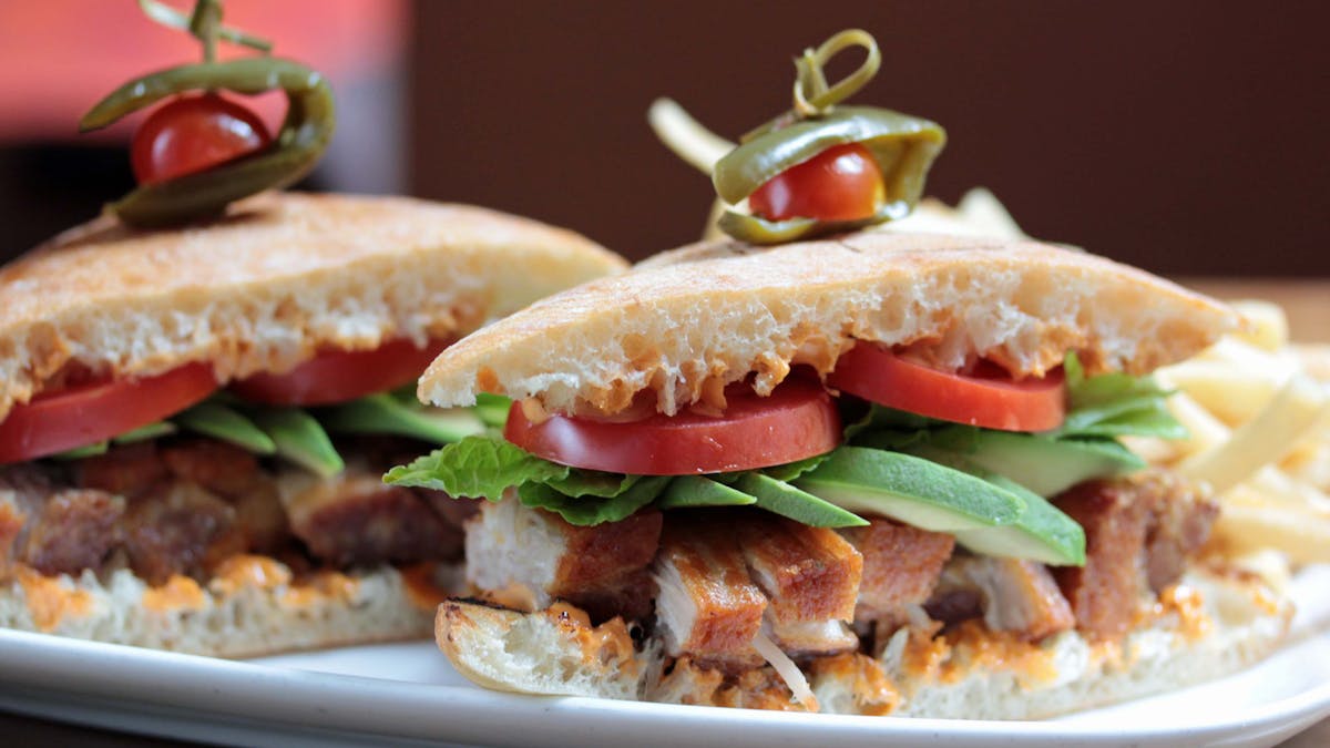 a close up of a sandwich on a plate